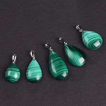 Load image into Gallery viewer, iSTONE 925 Sterling Silver Natural Malachite Ladies Pendant Necklace Water Drop Shape with 18" Silver Chain