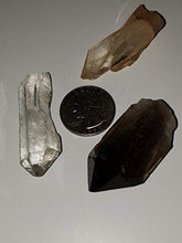 Load image into Gallery viewer, 3pc Set Clear & Smokey & Tangerine Quartz Points Raw Natural Healing Crystal Gemstone Specimens from Brazil