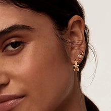 Load image into Gallery viewer, MYEARS Women Gold Huggie Hoop Earrings Chunky Stripe Curved Band 14K Gold Filled Small Boho Simple Delicate Hypoallergenic Jewelry Gift