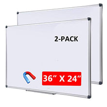 Load image into Gallery viewer, Magnetic Dry Erase Board with Removable Marker Tray| Commercial Quality Wall-Mounted Aluminum Message Presentation White Board for Kids, Students & Teachers (36" x 24"-2 Pack)