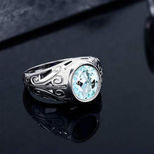 Load image into Gallery viewer, Gem Stone King 925 Sterling Silver Sky Blue Topaz Men's Ring (6.00 Ct Oval, Gemstone Birthstone) (Size 9)