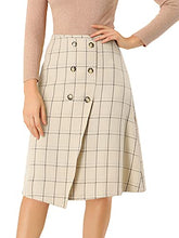 Load image into Gallery viewer, Allegra K Women's Plaid Vintage Faux Wrap Buttons Front Midi High Waist Skirt Medium Beige
