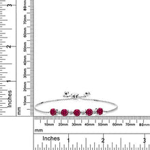 Load image into Gallery viewer, Gem Stone King 925 Sterling Silver Red Created Ruby and White Diamond Adjustable Tennis Bracelet For Women, 5.26 Cttw