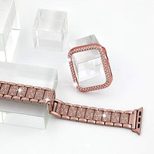 Load image into Gallery viewer, Falandi for Bling Rose Gold Apple Watch Band with Case 38mm iWatch Series 5/4/3/2/1, Dressy Diamond Rhinestone Jewelry Metal Bracelet Adjustable Wristband, Pink