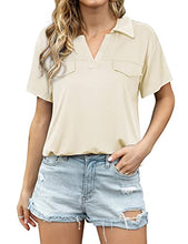 Load image into Gallery viewer, MCKOL Collared Shirts for Women Business Casual Tops for Women Summer Tops and Blouses Plus Size Short Sleeve V Neck Polo Shirts Loose Fit Comfy Shirts Fashion 2022 Beige XXL