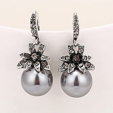 Load image into Gallery viewer, The Retro Vintage Fashion Luxury Flower Matt Black Pearl with Zircon Earrings with S925 Silver Post for Women Girl Gifts Valentines/Birthday/ Anniversary / Mother’s Day