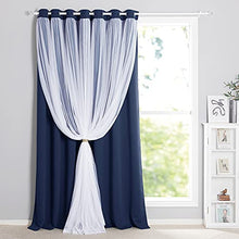 Load image into Gallery viewer, PONY DANCE Sliding Glass Door Blind - Blackout Curtains with White Sheer Grommet Top Decoration for Living Room Bedroom, 100" Wide x 84" Long, Navy Blue, 1 Panel