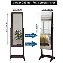 Load image into Gallery viewer, ORAF Jewelry Organizer, Jewelry Armoire Cabinet Standing Jewelry box with Full body Mirror and Large Storage Lockable Wooden Cabinet (Regular, Brown)