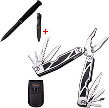Load image into Gallery viewer, Tactical Knife - Serrated Blade Survival Knifes for Men - Fixed Blade Hunting Camping Hiking Knofe -Bundle with-Multitool 12in1 with Survival E-Book - Multitools with Pliers Knife Awl Saw Screwdriver