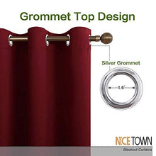 Load image into Gallery viewer, NICETOWN Holiday Decor Thermal Insulated Solid Grommet Blackout Curtains/Drapes for Living Room on Christmas & Thanksgiving (1 Pair, 42 by 63 inches, Burgundy Red)
