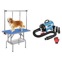 Load image into Gallery viewer, DEStar 45 x 24 Inch Collapsible Pet Grooming Table with 2800W/3.8HP High Velocity Pet Grooming Blower Combo Set