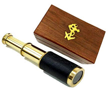 Load image into Gallery viewer, 6" Brass Handheld Telescope with Wooden Box - Pirate Navigation with Anchor Wooden Box