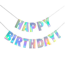 Load image into Gallery viewer, Holographic Happy Birthday Banner, Iridescent White Hanging Bunting Garland Party Decorations
