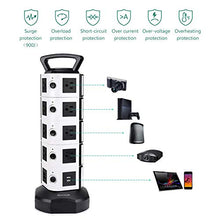 Load image into Gallery viewer, Power Strip Tower JACKYLED Surge Protector Electric Charging Station 3000W 13A 18 AC Outlets 4 USB Ports with 16AWG 6.5ft Heavy Duty Extension Cord for Home Office