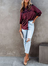 Load image into Gallery viewer, GOSOPIN Women Casual Satin Silk Long Sleeve Button Down Shirt Formal Office Blouse Top XX-Large Red