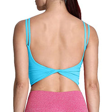 Load image into Gallery viewer, Aoxjox Women's Workout Sports Bras Fitness Padded Backless Yoga Crop Tank Top Twist Back Cami (Aquarius Blue, Small)