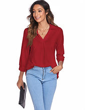 Load image into Gallery viewer, Newchoice Womens Business Casual V Neck Blouses Cute Pleated 3/4 Sleeve Work Shirts Loose Fitting Going Out Tops (Red, XXL)