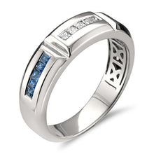Load image into Gallery viewer, La4ve Diamonds 14k White Gold Princess-Cut Diamond & Blue Sapphire Men's Wedding Band Ring (5/8 cttw, I-J, SI2-I1), Size 9.5