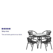 Load image into Gallery viewer, Flash Furniture 31.5'' Square Glass Metal Table with 4 Black Metal Aluminum Slat Stack Chairs