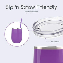 Load image into Gallery viewer, Maars Bev Stainless Steel Stemless Wine Glass Tumbler with Lid, Vacuum Insulated 12 oz Cup | Spill Proof, Travel Friendly, Fun Cocktail Drinkware - Purple