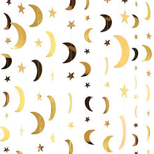 Load image into Gallery viewer, 130 Feet Gold Glitter Star Moon Paper Garland Banner Hanging Decoration for Graduation Class of 2020 Congrats Grad Wedding Birthday Festival Party Decoration
