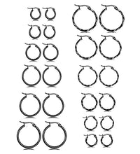 Load image into Gallery viewer, HANPABUM 12 Pairs Stainless Steel Small Round Hoop Earrings for Women Twisted Hoop Earrings Set, 10MM-20MM