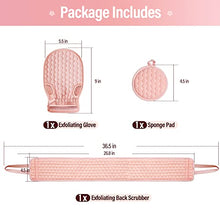 Load image into Gallery viewer, 2 Pack 36.5 Inch Long Loofah Back Scrubber Set with Exfoliating Glove and Sponge Pad for Women and Men, Beige & Pink