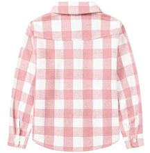 Load image into Gallery viewer, Kids Girls Long Sleeves Button Down Gingham Plaid Flannel Shirt Tops for Toddlers Baby and Little Girls, Pink White Plaid, 11-12 Years/Tag 180