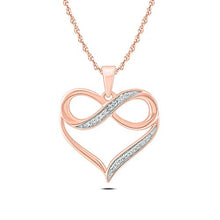 Load image into Gallery viewer, 10K Rose Gold Diamond Infinity Heart Pendant Necklace for Women (1/20 ct), 18”