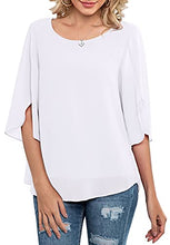 Load image into Gallery viewer, Neineiwu Womens Casual Scoop Neck Loose Top 3/4 Sleeve Chiffon Blouse Shirt Tops (Pink Flower-White S)