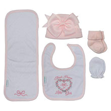 Load image into Gallery viewer, Little Me Baby Gift Set 5 Piece Bib Burp Cloth Hat Mittens Socks