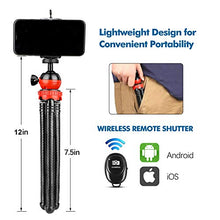 Load image into Gallery viewer, Phone Tripod, Flexible Cell Phone Tripod Adjustable Camera Tripod Stand with Wireless Remote 360° Rotating, Compatible with iPhone Android Phone Camera GoPro for Video Vlogging Streaming Traveling