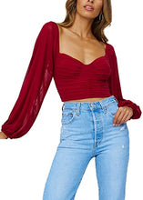 Load image into Gallery viewer, Fuedage Women's Lantern Sleeve Solid Soft Tops Backless Square Collar Date Crop Top