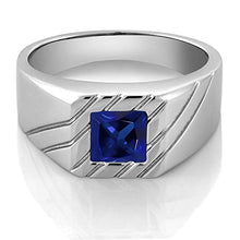 Load image into Gallery viewer, Gem Stone King 925 Sterling Silver Blue Created Sapphire Men's Ring (1.91 Cttw, Princess 7MM) (Size 11)