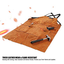 Load image into Gallery viewer, QeeLink Leather Welding Apron - Heat & Flame-Resistant Heavy Duty Work Forge Apron with 6 Pockets, 42" Large & Cross Back Extra Long Strap, Adjustable M to XXXL for Men & Women (Brown)