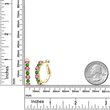 Load image into Gallery viewer, Gem Stone King 2.84 Ct Pink Lab Grown Diamond Green Simulated Tsavorite 18K Yellow Gold Plated Silver Earrings