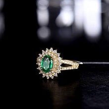 Load image into Gallery viewer, Beyond jewelry Genuine Emerald Diamond Ring 14K Yellow Gold Statement Rings for Women