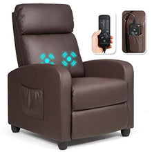 Load image into Gallery viewer, Giantex Recliner Chair for Living Room, Recliner Sofa Wingback Chair w/Massage Function, Padded Seat PU Leather Reclining Chair w/Side Pocket, Home Theater Seating Massage Recliner Easy Lounge (Brown