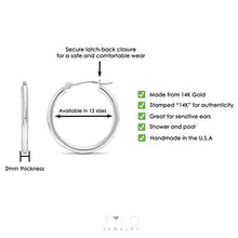 Load image into Gallery viewer, 14k White Gold Small Round Hoop Earrings, 12mm (0.48 inch Diameter)