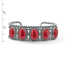 Load image into Gallery viewer, American West Sterling Silver Red Coral Gemstone 5-Stone Cuff Bracelet Size Medium