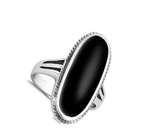 Load image into Gallery viewer, Large Long Simulated Black Onyx Solitaire Ring New .925 Sterling Silver Band Size 12