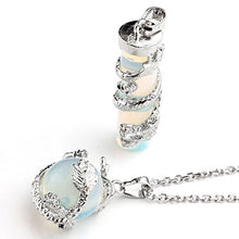 Load image into Gallery viewer, Jovivi 2pc Dragon Wrapped Opalite Round Ball Cylinder Gemstone Healing Crystal Pendant Necklace Set