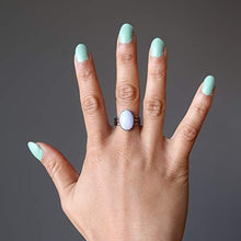 Load image into Gallery viewer, Agate Blue Lace Ring 4-10 Boutique Adjustable Metal Cool Blue Banded Gemstone Oval Crystal B02 (Gunmetal 14x10)