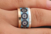 Load image into Gallery viewer, Nazar ! Turkish Handmade Blue Turquoise Color Enamel Evil Eye Sapphire Topaz Sterling Silver Ring All Sizes Available