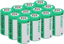Load image into Gallery viewer, CR123A 3V Lithium Manganese Battery Kratax 12Pack Non-Rechargeable 3 Volt CR 123A Batteries 10Years Shelf Life, CE & RoHS Certified for Security and Medical Equipment, for Flashlights, Digital Cameras