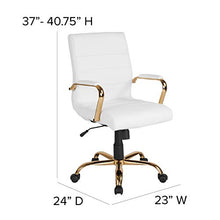 Load image into Gallery viewer, Flash Furniture Mid-Back White LeatherSoft Executive Swivel Office Chair with Gold Frame and Arms