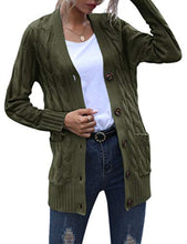 Load image into Gallery viewer, MEROKEETY Women's Long Sleeve Cable Knit Sweater Open Front Cardigan Button Loose Outerwear