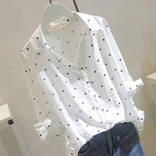Load image into Gallery viewer, Long Sleeve Tee Blouse for Women,Amiley Womens Linen Dot Print Button-Down Long Sleeve T Shirts Tops Ladies Lapel Blouses (Small, White)