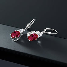 Load image into Gallery viewer, Gem Stone King 925 Sterling Silver Red Created Ruby Women Dangle Earrings (5.00 Ct Oval 10X8MM)