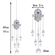 Load image into Gallery viewer, YU FENG Hanging Clear Crystal Suncatcher Ornaments with Hamsa Hand and Blue Evil Eye Protection Charm,Angel Style Chandelier Crystal Beads Chain